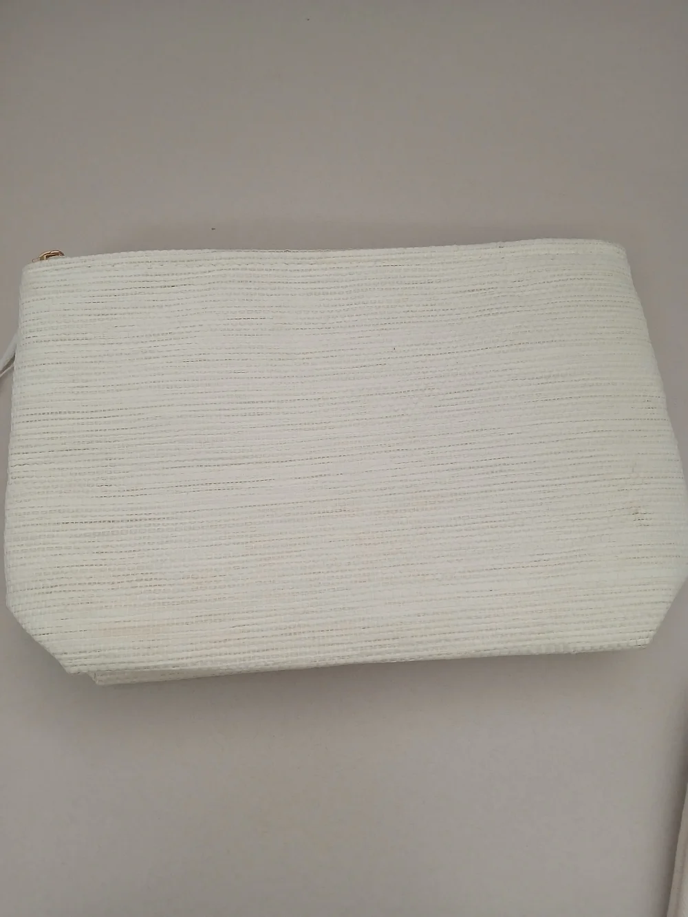Shiraleah Cream Canvas Pouch with Gold Script and Pom Pom